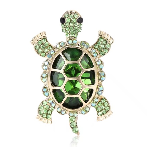 Green Turtle Crystal Brooch - Picture 7 of 9